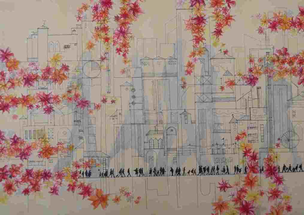 Pastel & Color-panicle & Ink 50× 70 cm