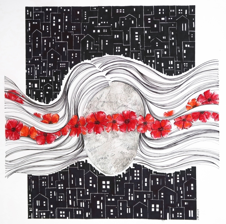 Pastel, Ink 50 × 50 cm
