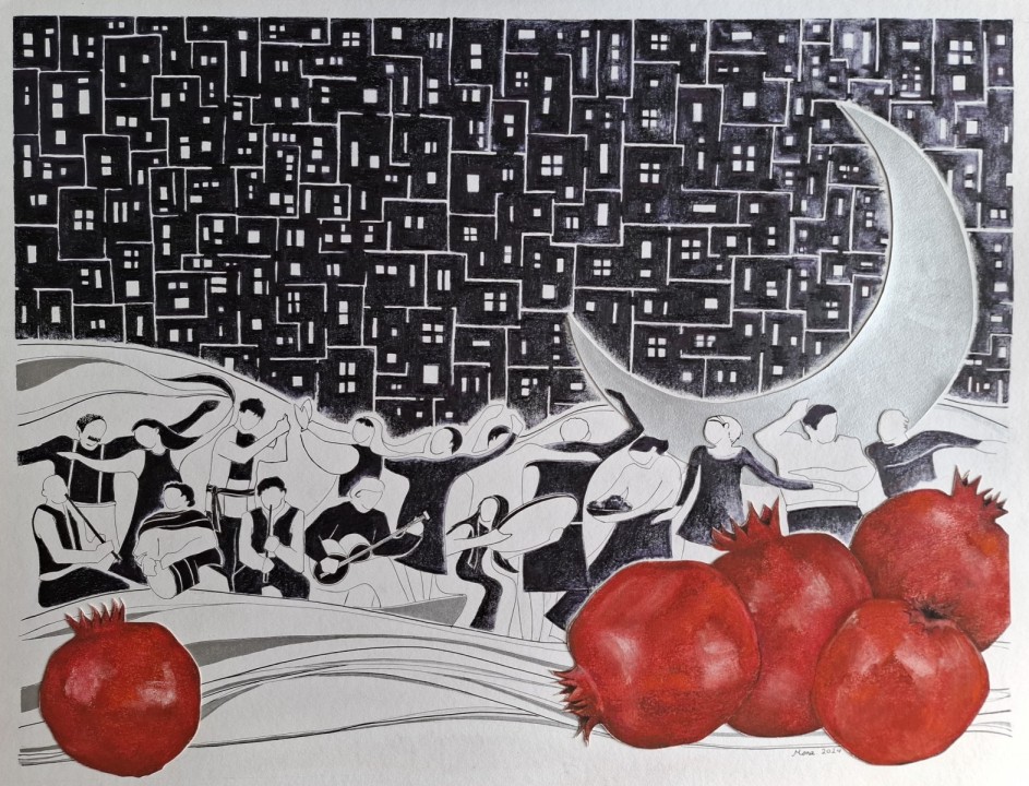 Pastel, Ink, and Collage 50 × 70 cm