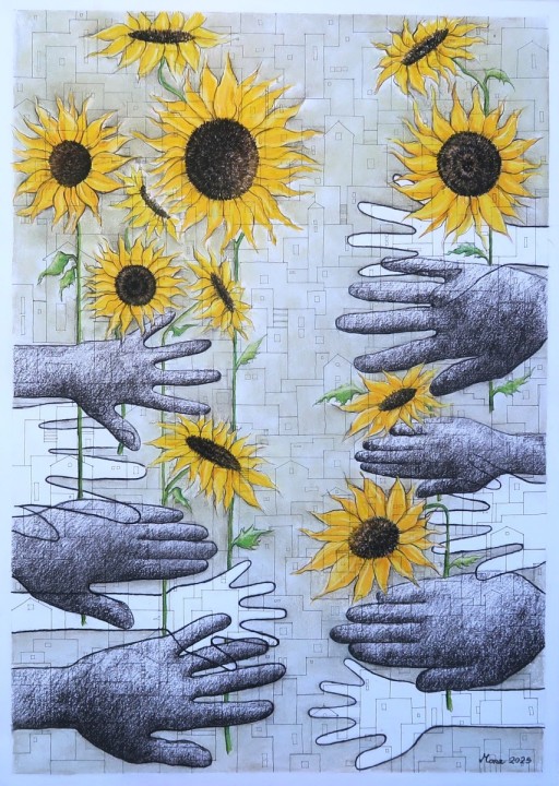 Pastel, Ink 50 × 70 cm